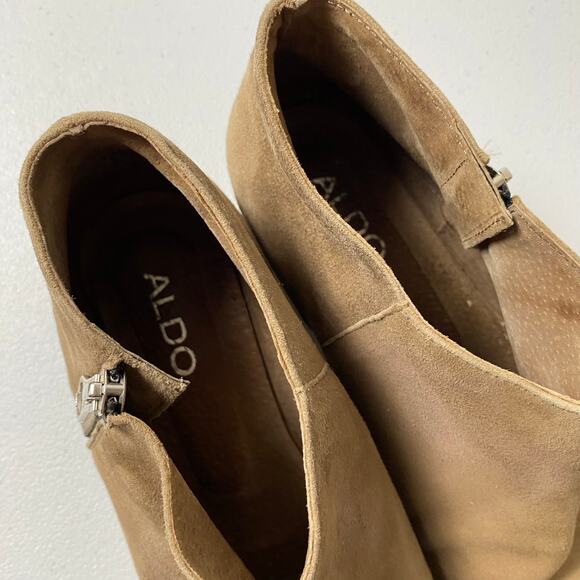 Aldo Size 8 Suede Leather Ankle Boot Made Spain Taupe Brown Booties Neutral Fall - Picture 8 of 16